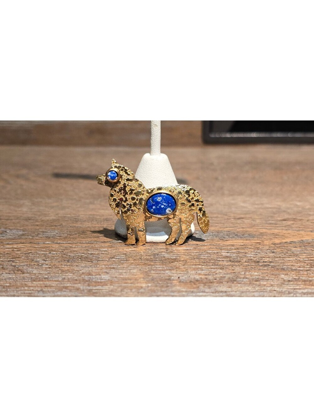 Collie Dog Brooch Lapis Lazuli Gold Nugget Texture